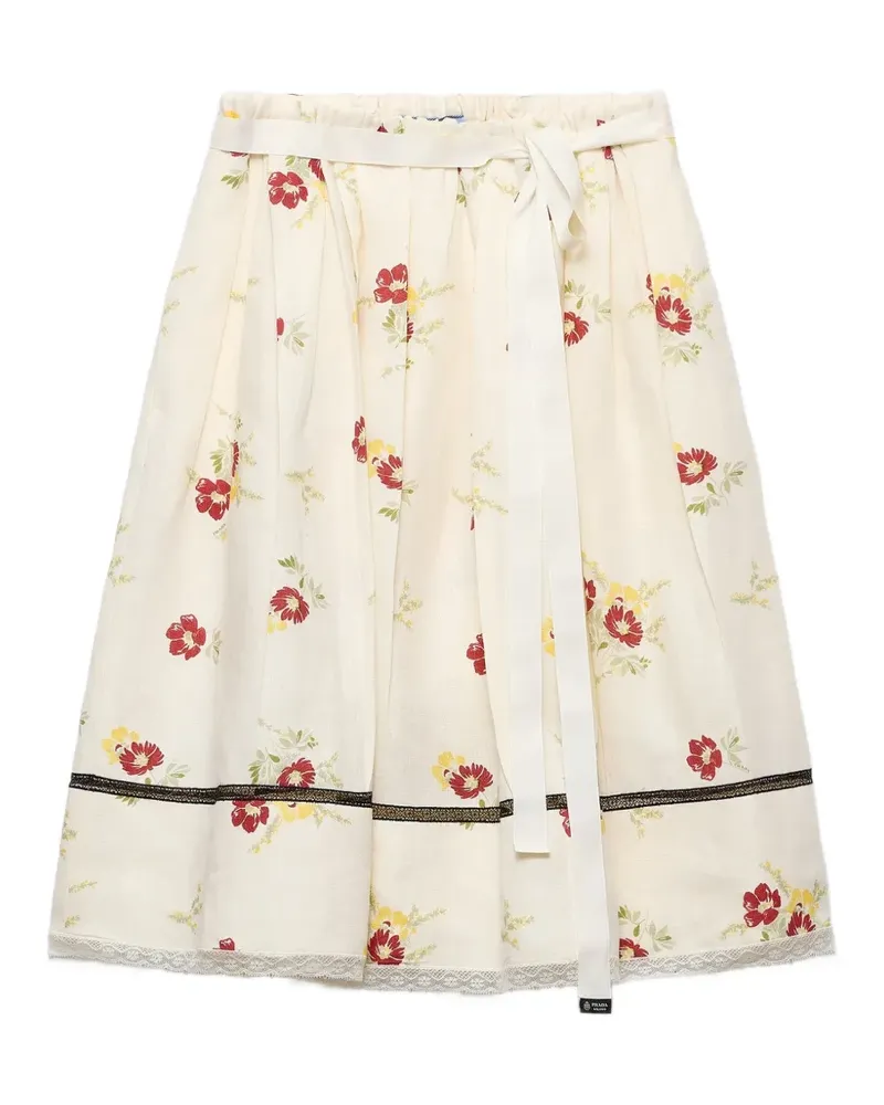 Prada floral print linen skirt - Nude Nude