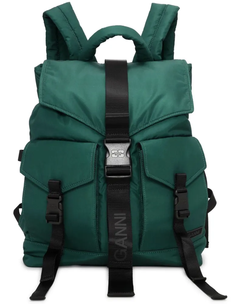 Ganni Tech Rucksack mit aufgesetzten Taschen Grün