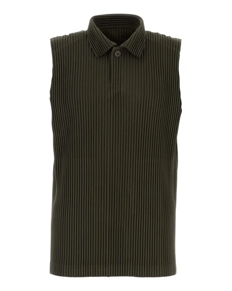Issey Miyake July pleated sleeveless polo shirt - Grün Grün