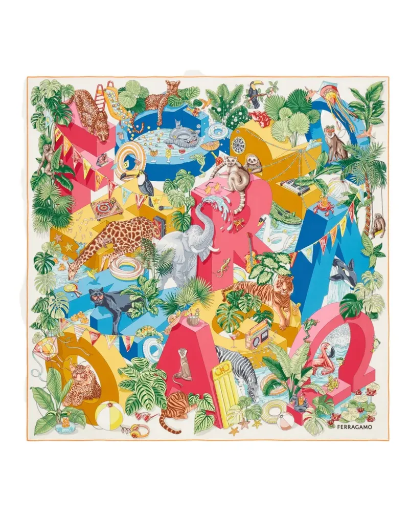 Ferragamo Jungle-Party print silk scarf - Blau Blau
