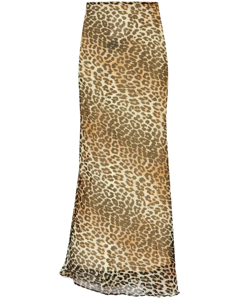 Ganni leopard-print chiffon maxi skirt Nude