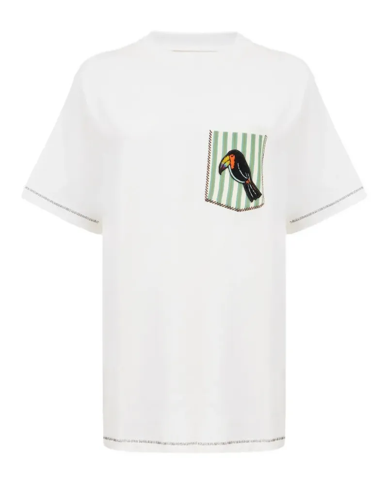 ALEMAIS toucan-patch striped-pocket T-shirt - Weiß Weiß