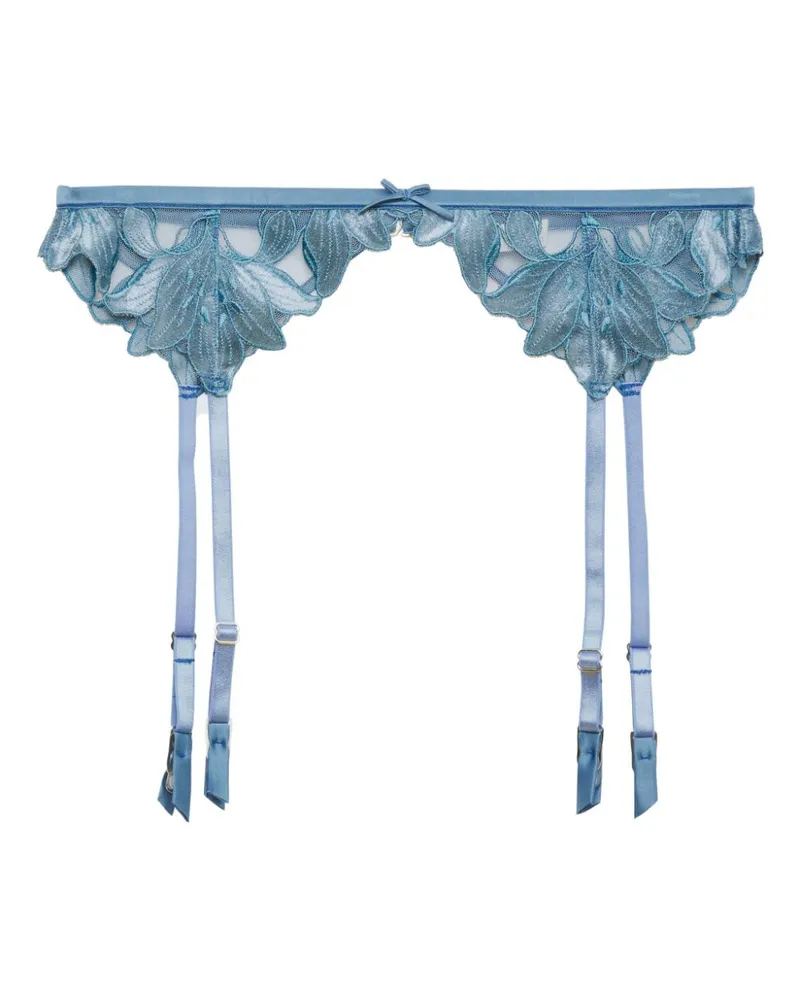 Fleur Du Mal Strumpfhalter mit Lilienstickerei - Blau Blau