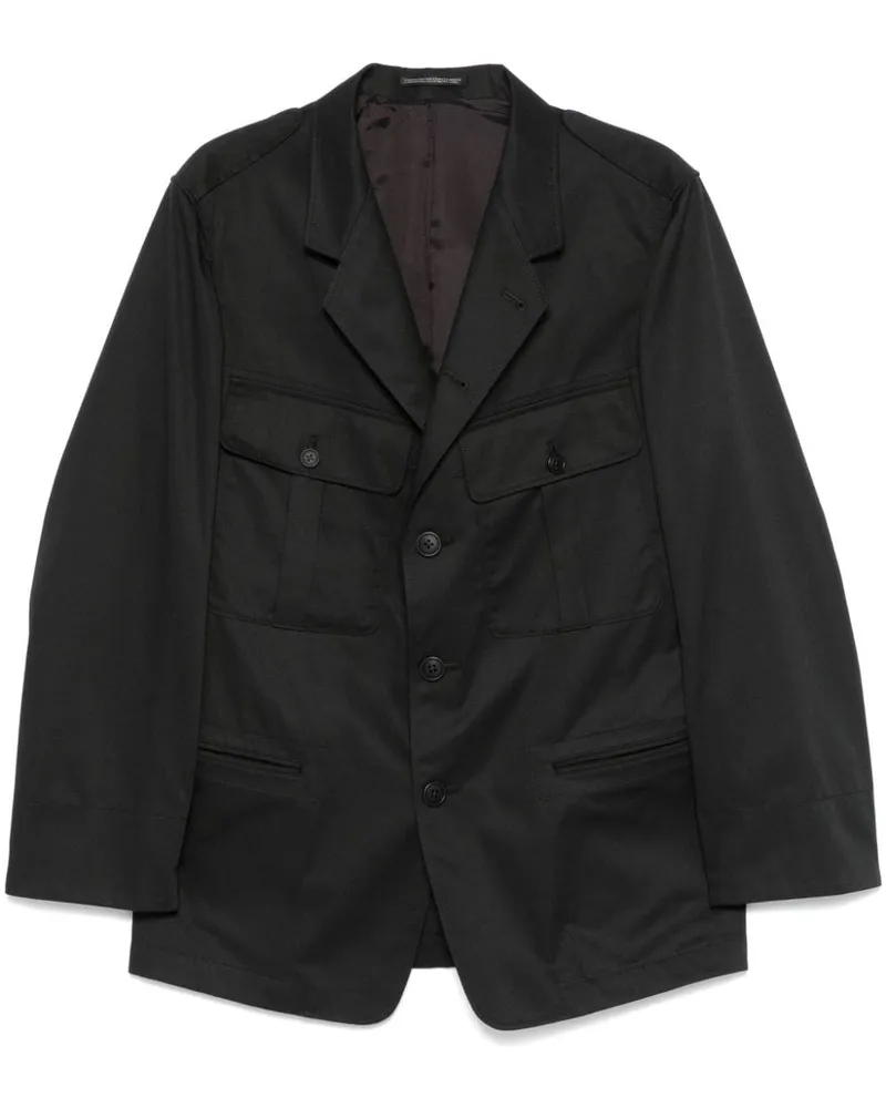 Yohji Yamamoto Twill-Sakko mit Faltendetail - Schwarz Schwarz