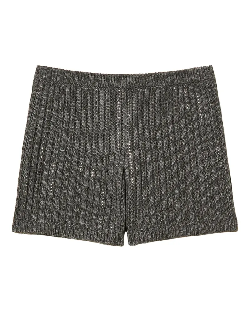 Twin-Set wool blend knit shorts with rhinestones - Grau Grau