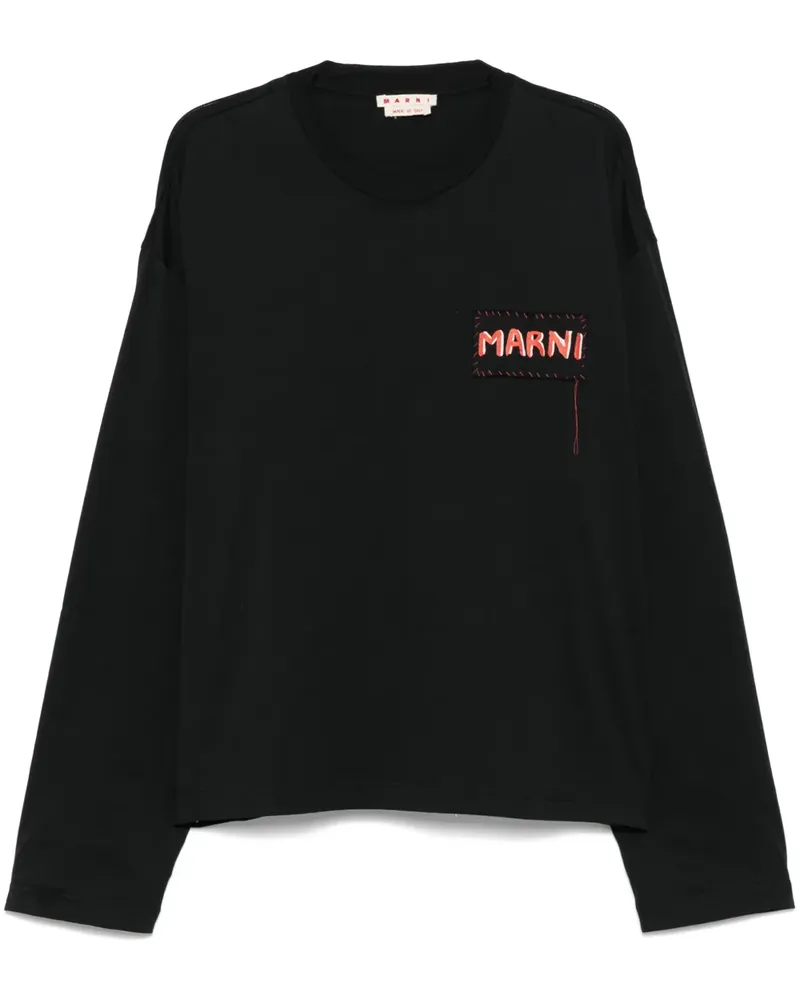 Marni T-Shirt mit Logo-Patch - Schwarz Schwarz