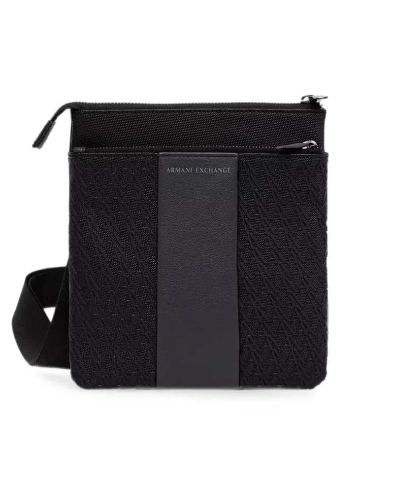 Armani Exchange monogram-pattern logo-patch messenger bag - Schwarz Schwarz