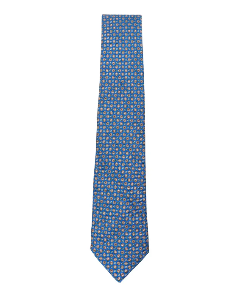 Kiton geometric-print silk tie - Blau Blau