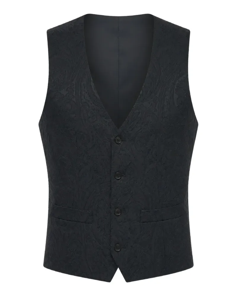 Corneliani damask-pattern welt-pocket waistcoat - Schwarz Schwarz