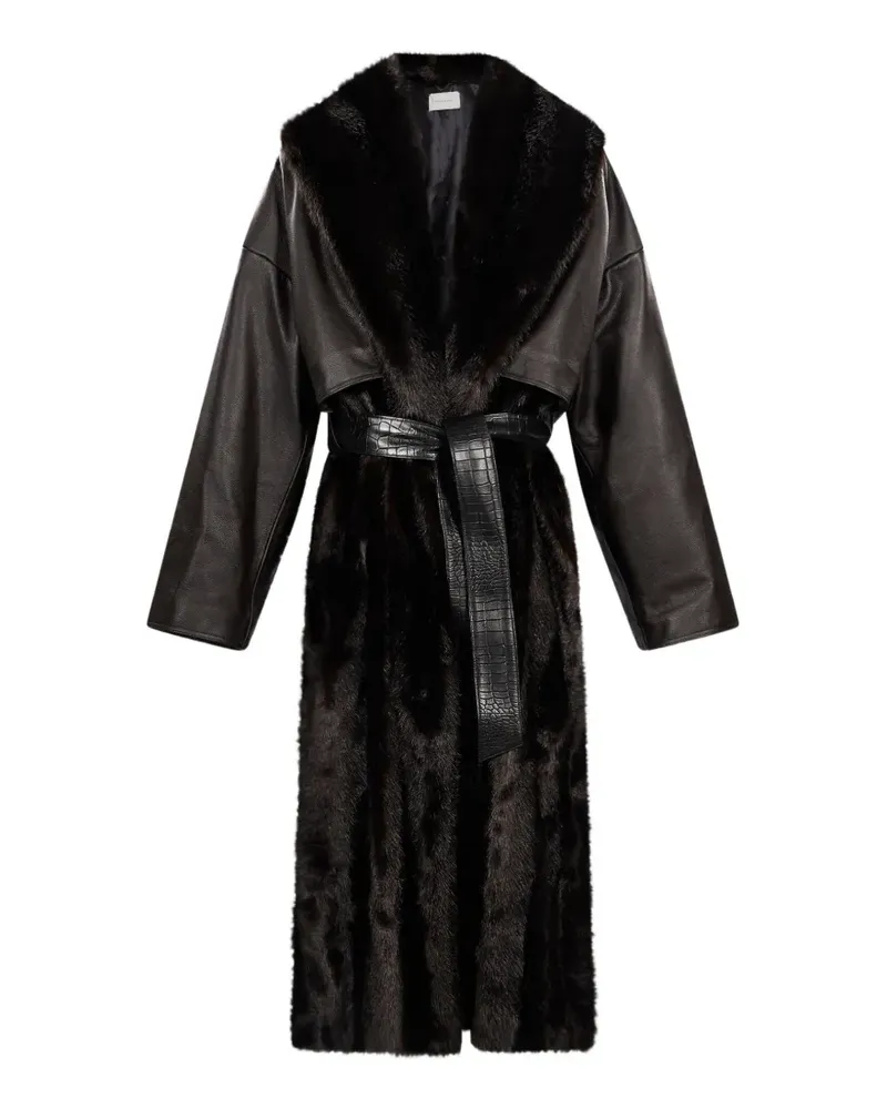 Magda Butrym belted faux-fur panelled coat - Braun Braun