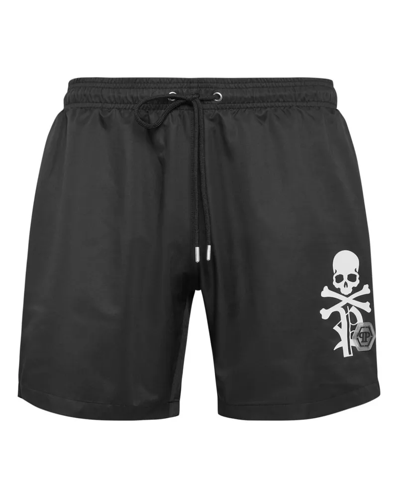Philipp Plein Badeshorts mit Logo-Print - Schwarz Schwarz