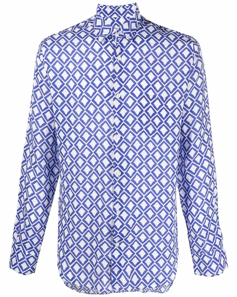 PENINSULA Leinenhemd mit geometrischem Print - Blau Blau