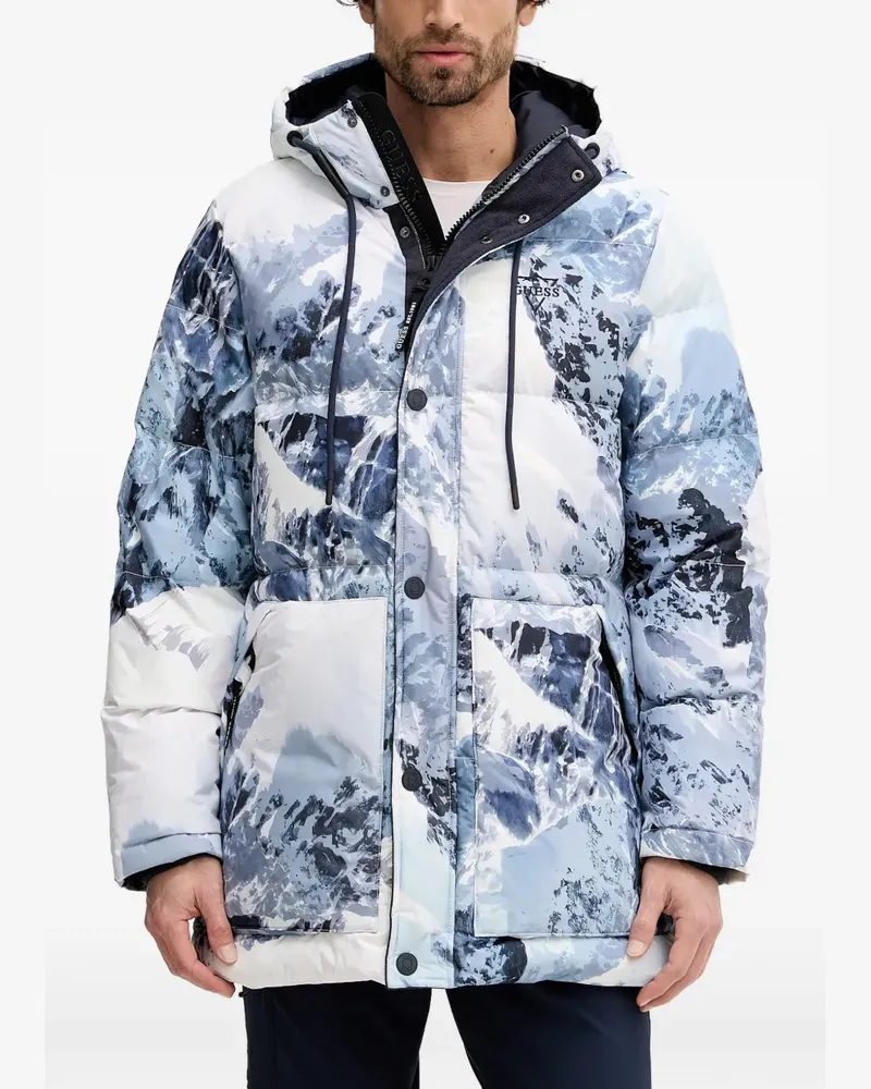 Guess hooded print coat - Blau Blau
