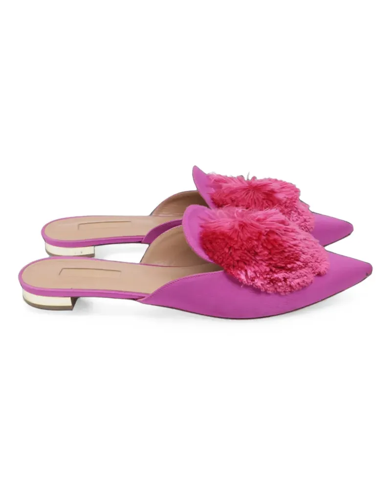 Aquazzura Powder Puff Mules mit Bommel - Rosa Rosa