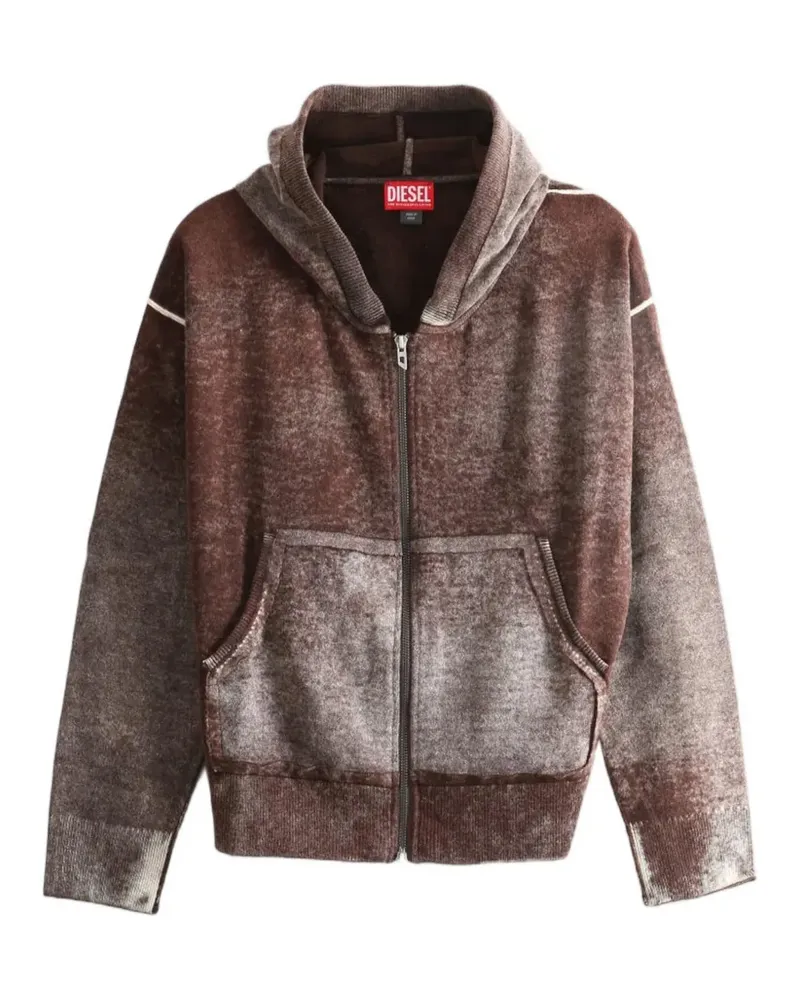 Diesel reverse-print hooded cardigan in wool - Braun Braun