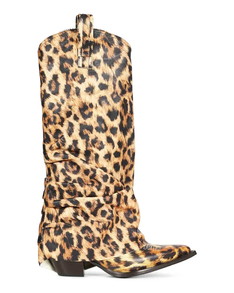 R13 Stiefel mit Leopardenprint - Nude Nude
