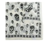 Seidenschal mit Totenkopf-Print - Weiß