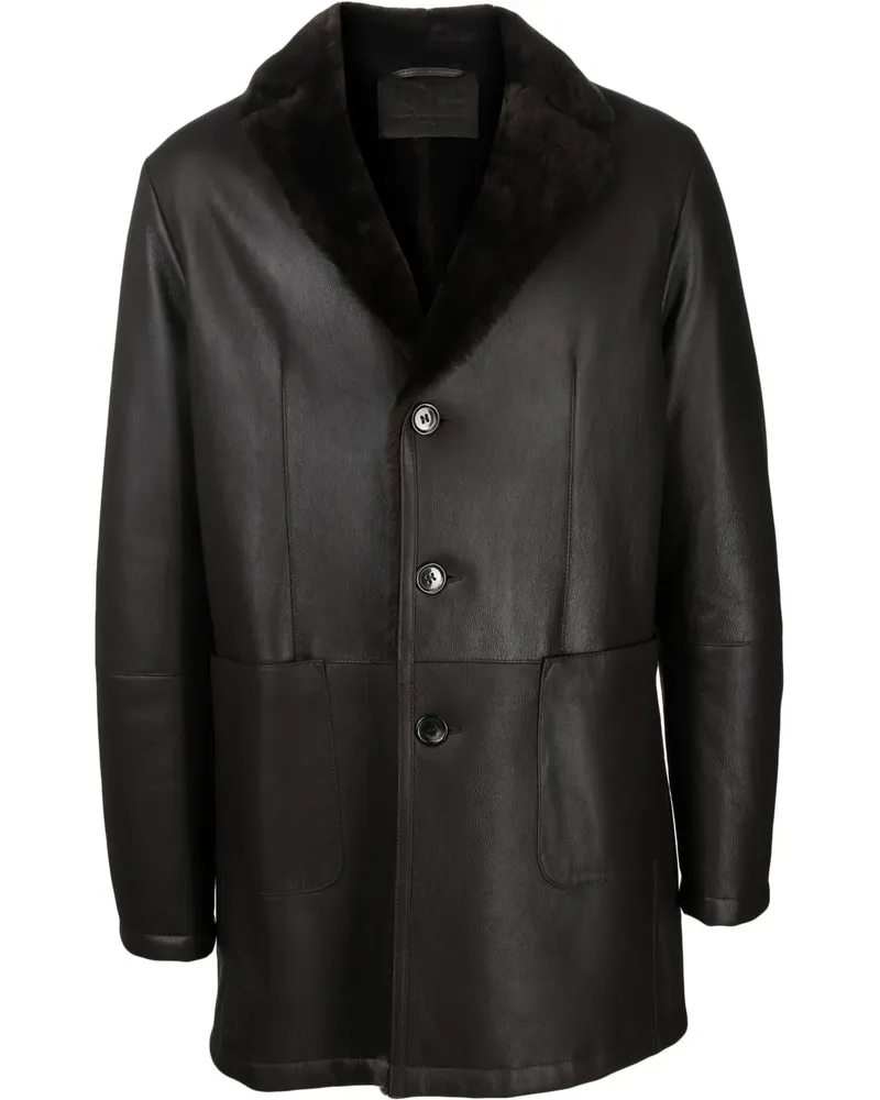 DESA Einreihiger Ledermantel - Schwarz Schwarz