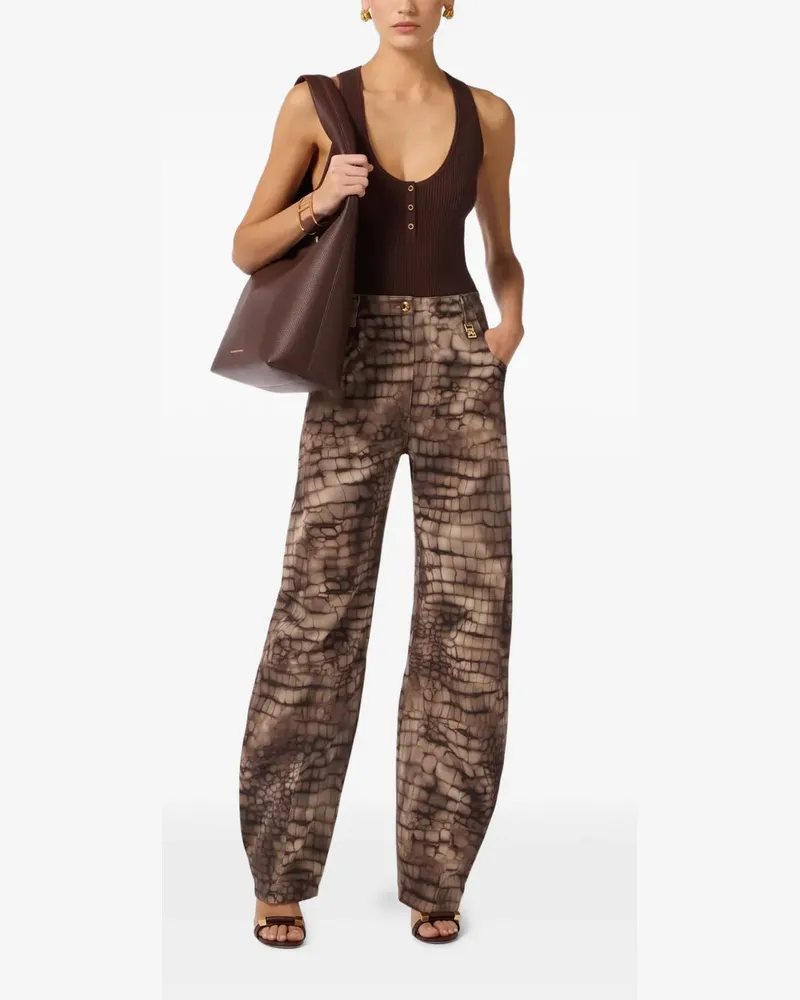 Elisabetta Franchi crocodile-print tapered trousers - Braun Braun