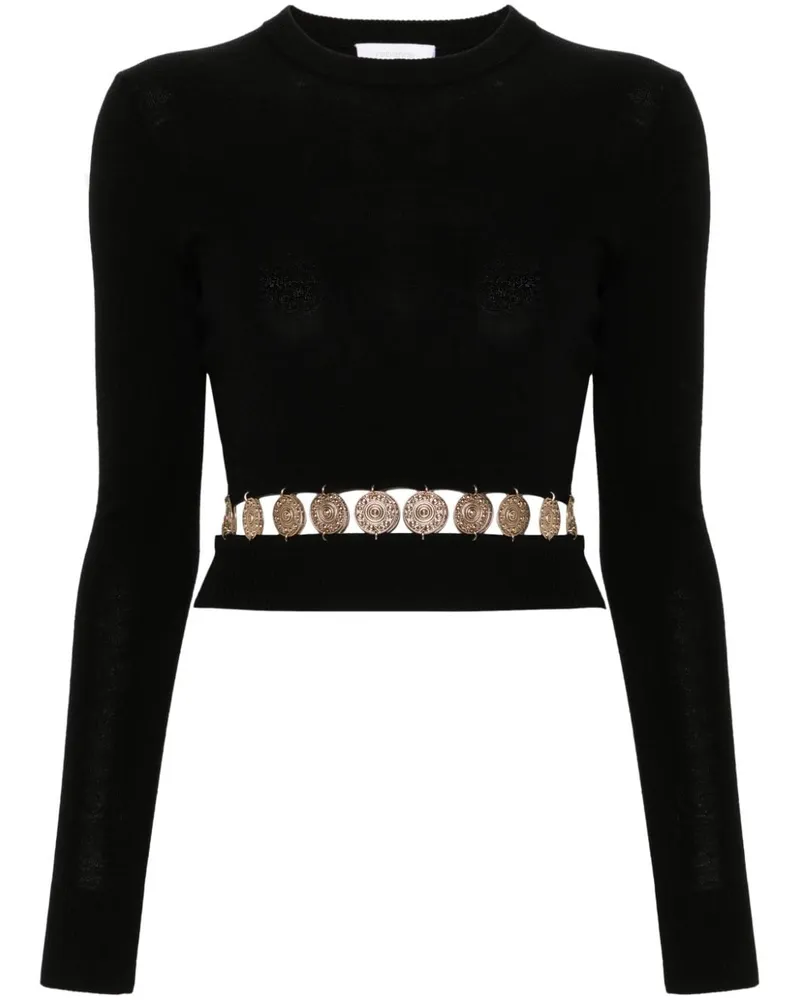Paco Rabanne Geripptes Strickoberteil mit Nieten - Schwarz Schwarz