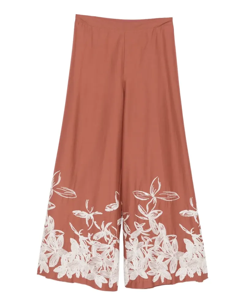 Liviana Conti leaf-embroidered trousers - Braun Braun
