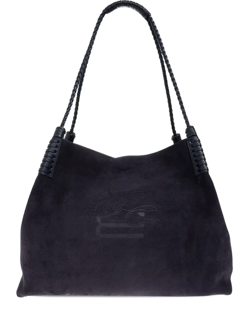 Etro Mittelgroße Libra Wildleder-Schultertasche mit Flechtgriff - Blau Blau