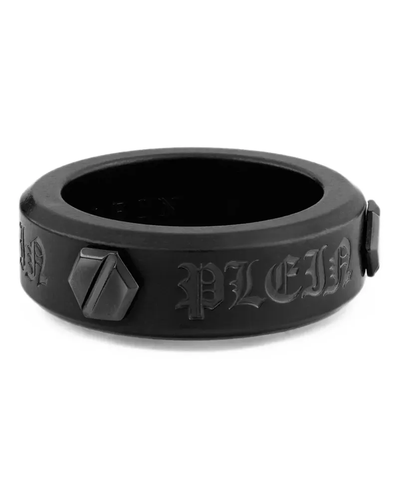 Philipp Plein Ring mit sechseckigem Logo-Schild - Schwarz Schwarz