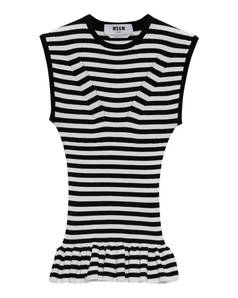 MSGM Gestreiftes Top mit Rüschen - Schwarz Schwarz