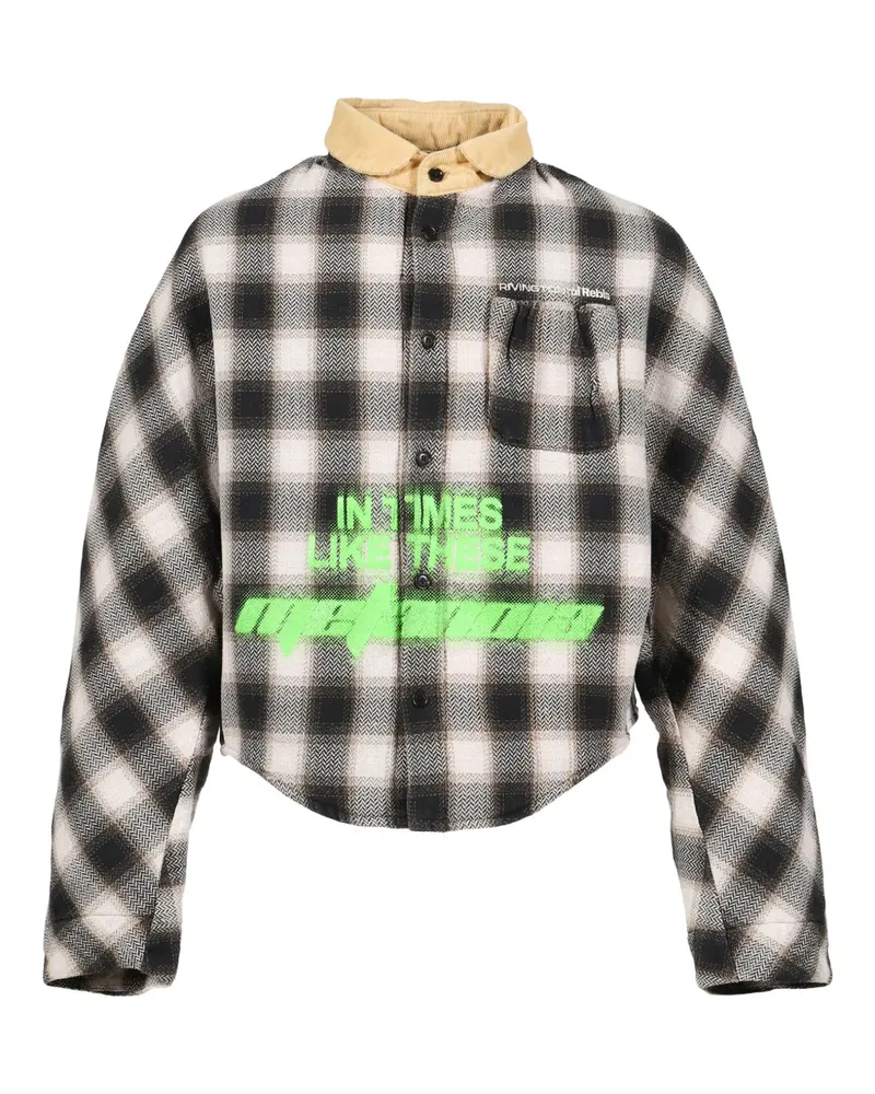 RRR123 Kariertes Hemd mit Cordkragen - Schwarz Schwarz