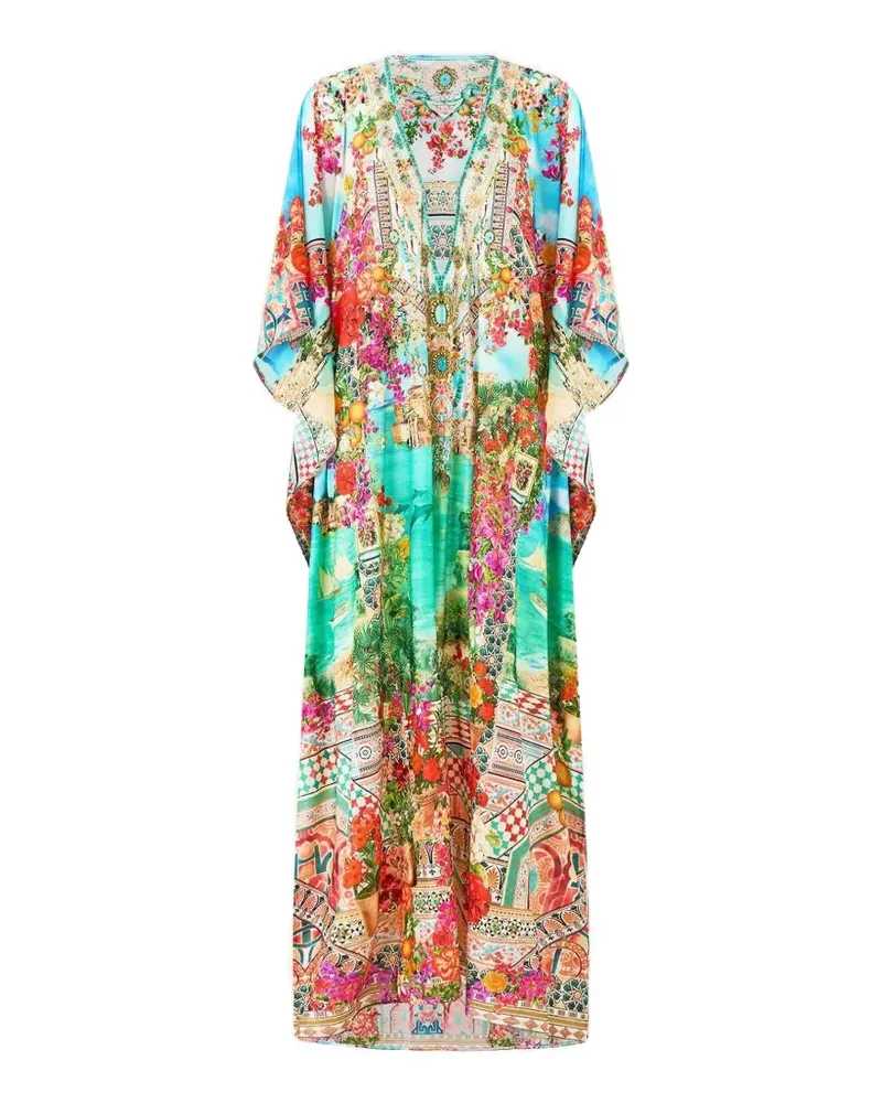 Camilla ring-detail V-neck kaftan - Blau Blau