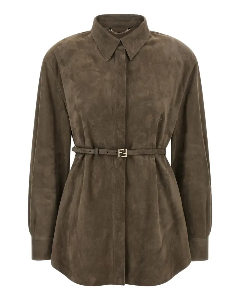 Fendi Wildlederbluse mit Gürtel - Grau Grau