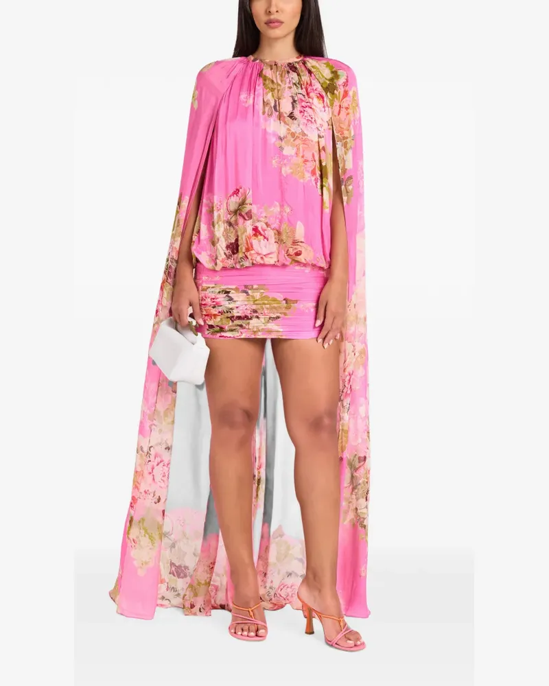 Hemant & Nandita Lena floral-print cape-sleeve mini dress - Rosa Rosa