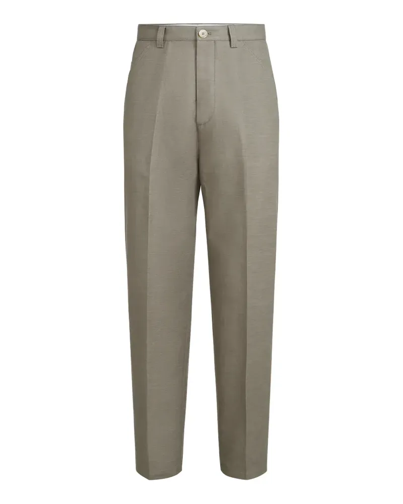 Brunello Cucinelli cotton and linen panama trousers with pleat - Grau Grau