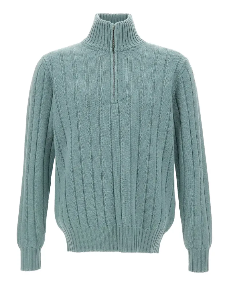 Filippo de Laurentiis ribbed-knit zip-neck merino-wool sweater - Grün Grün