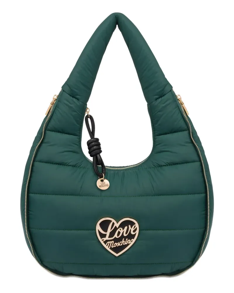 Moschino Gesteppte Schultertasche mit Herz-Schild - Grün Grün