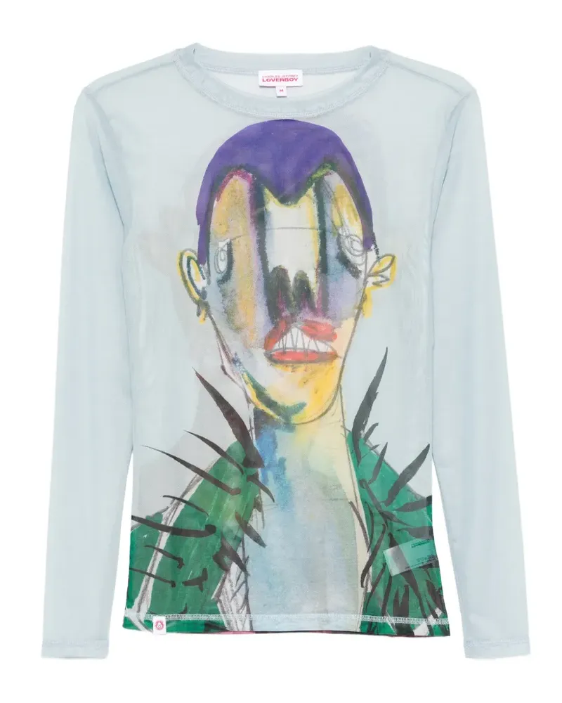 Charles Jeffrey Loverboy Langarmshirt mit Powermesh-Print - Blau Blau