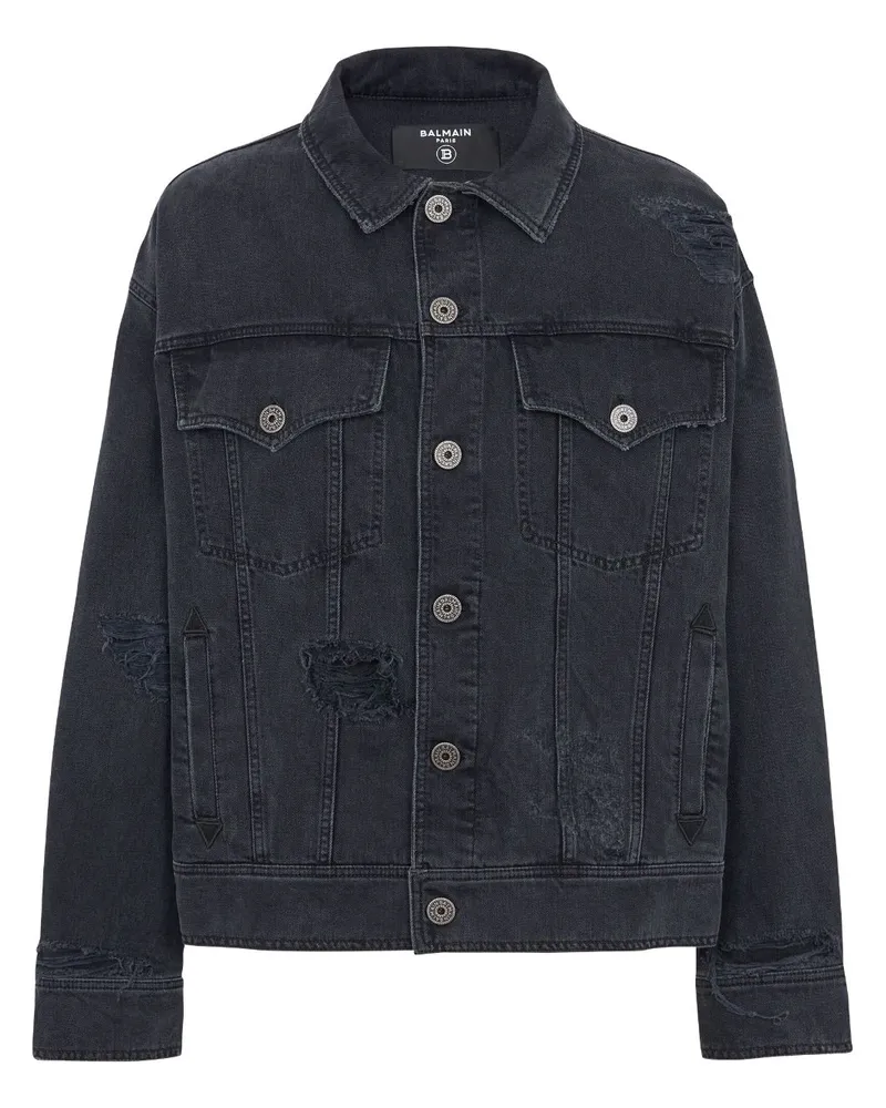 Balmain Jeansjacke mit Distressed-Detail - Schwarz Schwarz