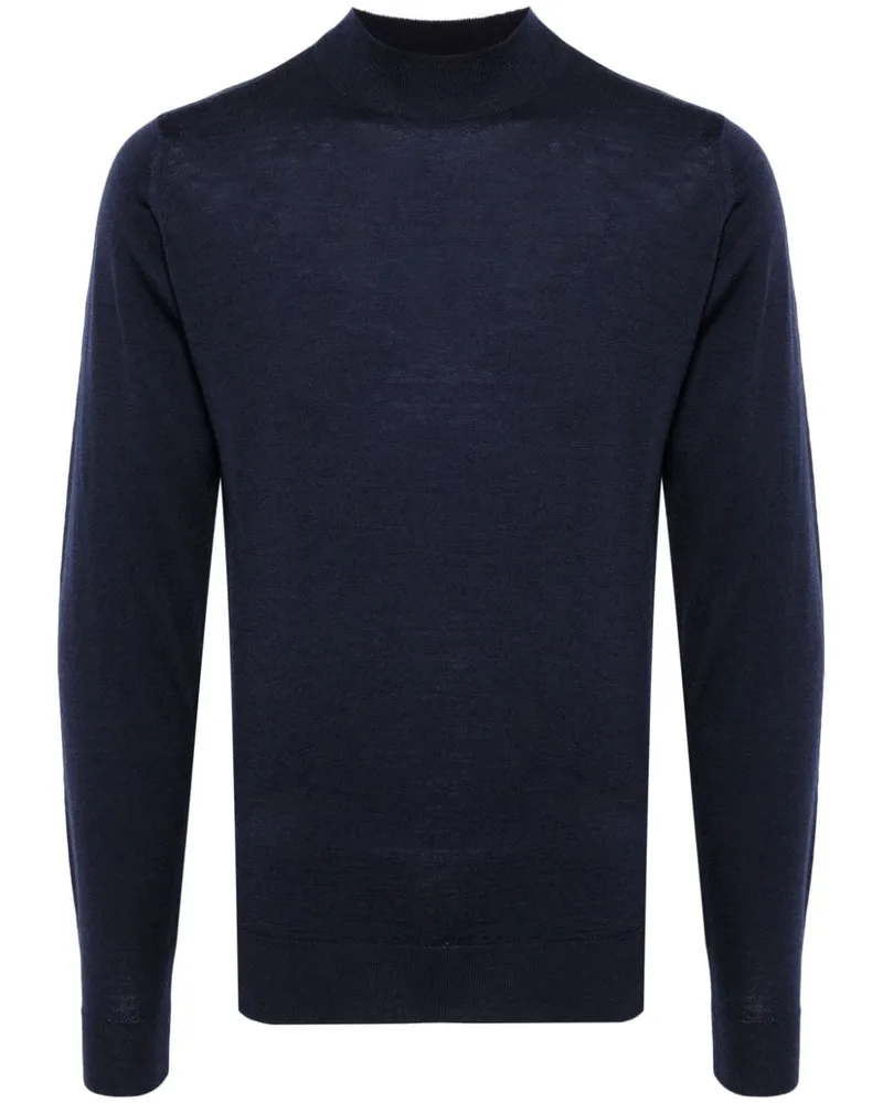 John Smedley Fein gestrickter Pullover mit Stehkragen Blau