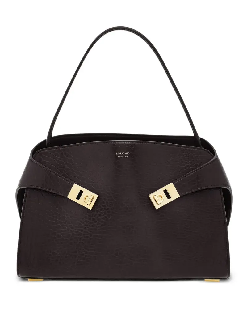Ferragamo Mittelgroße Hug Schultertasche mit Gancini-Schnallen - Braun Braun