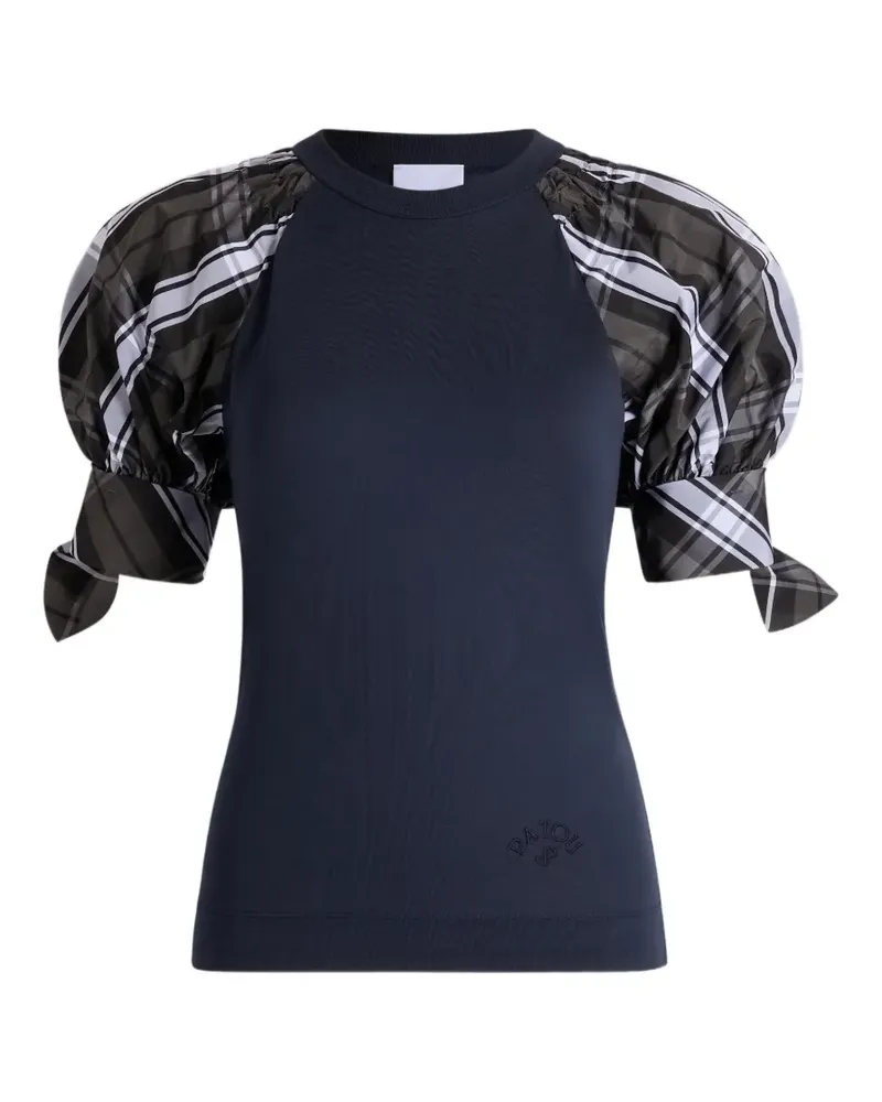 Patou check-print tie-sleeve T-shirt - Blau Blau
