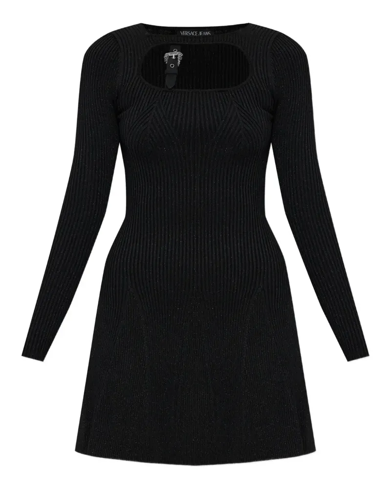 Versace Jeans Geripptes Strick-Minikleid mit Schnallendetail - Schwarz Schwarz