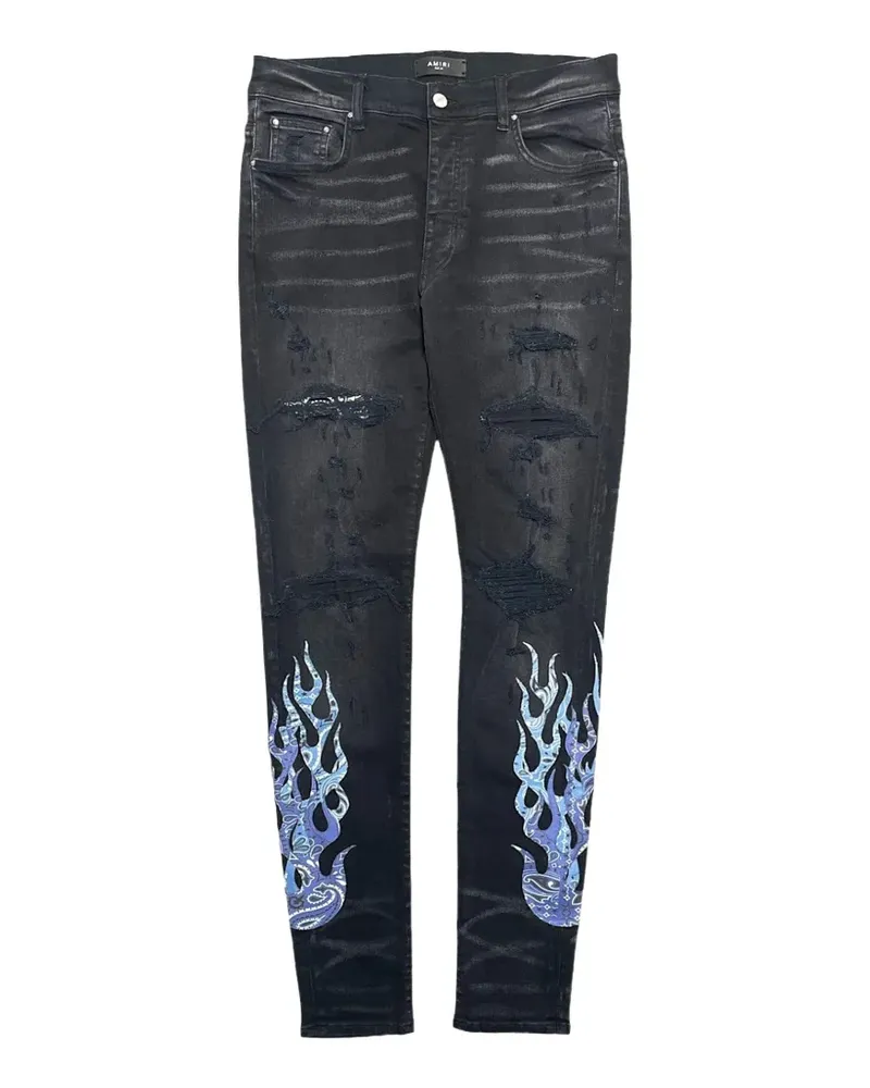 Amiri Jeans mit Flammen-Patch - Schwarz Schwarz