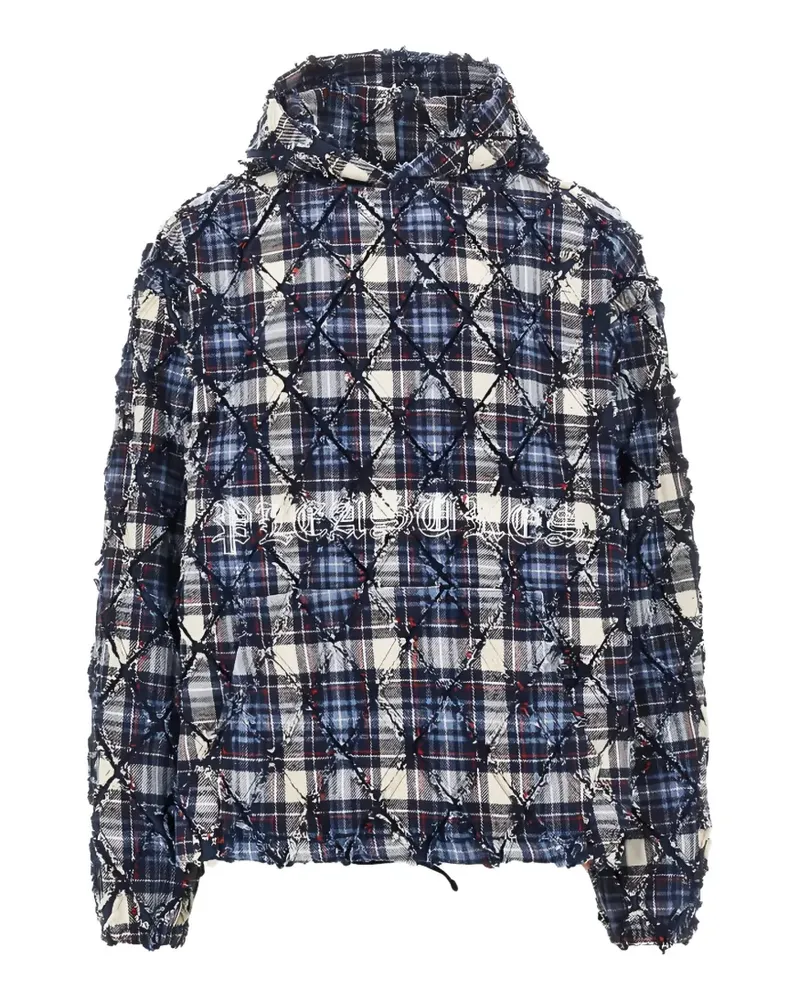 PLEASURES Mystic check frayed-edge hoodie - Blau Blau