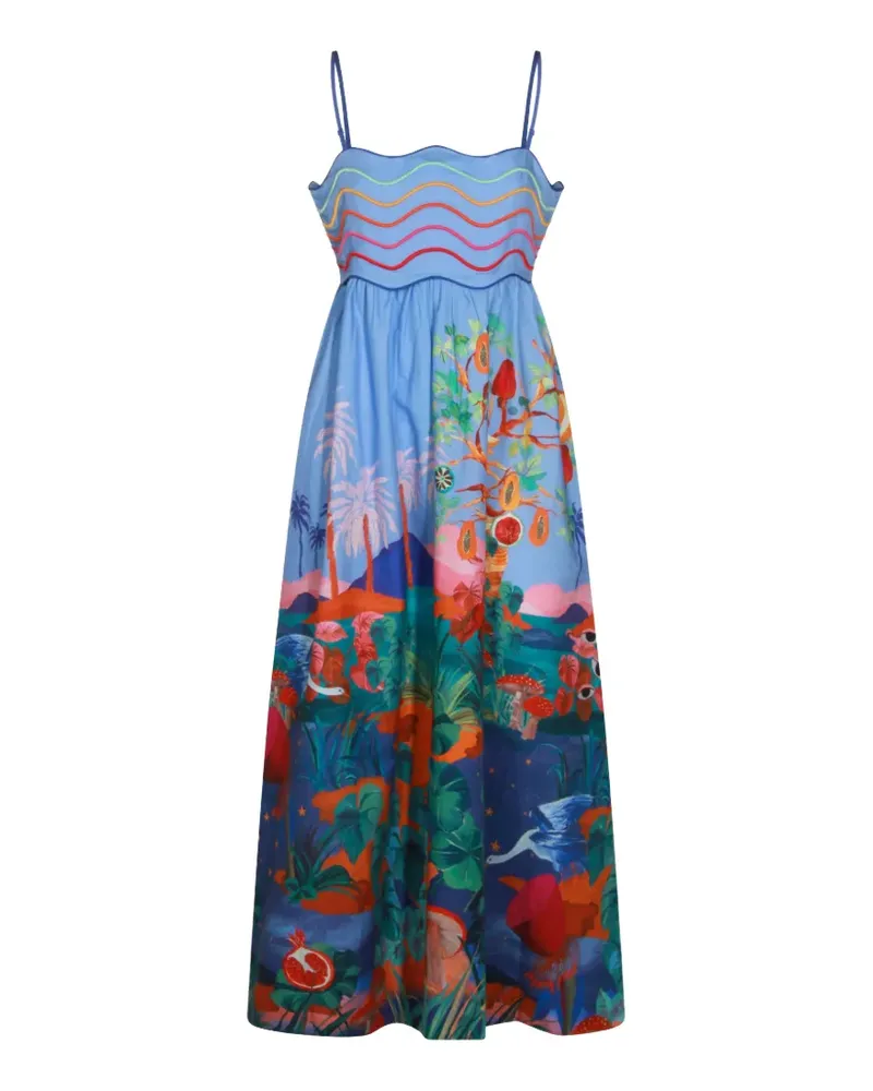 FARM Rio dream landscape embroidered midi dress - Blau Blau