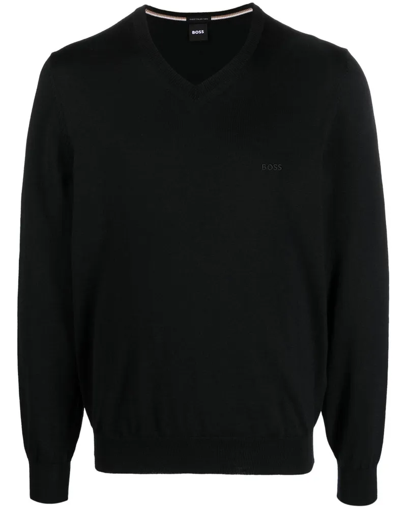 HUGO BOSS Pullover mit V-Ausschnitt - Schwarz Schwarz