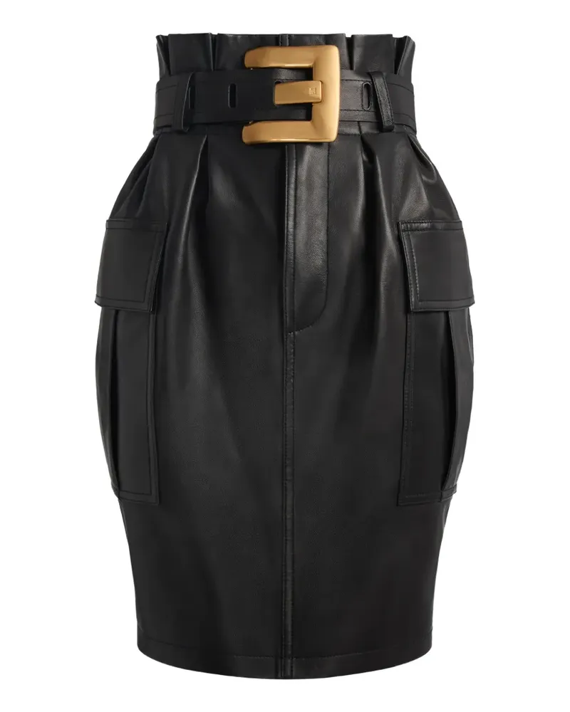 Balmain Lederrock mit Gürtel - Schwarz Schwarz