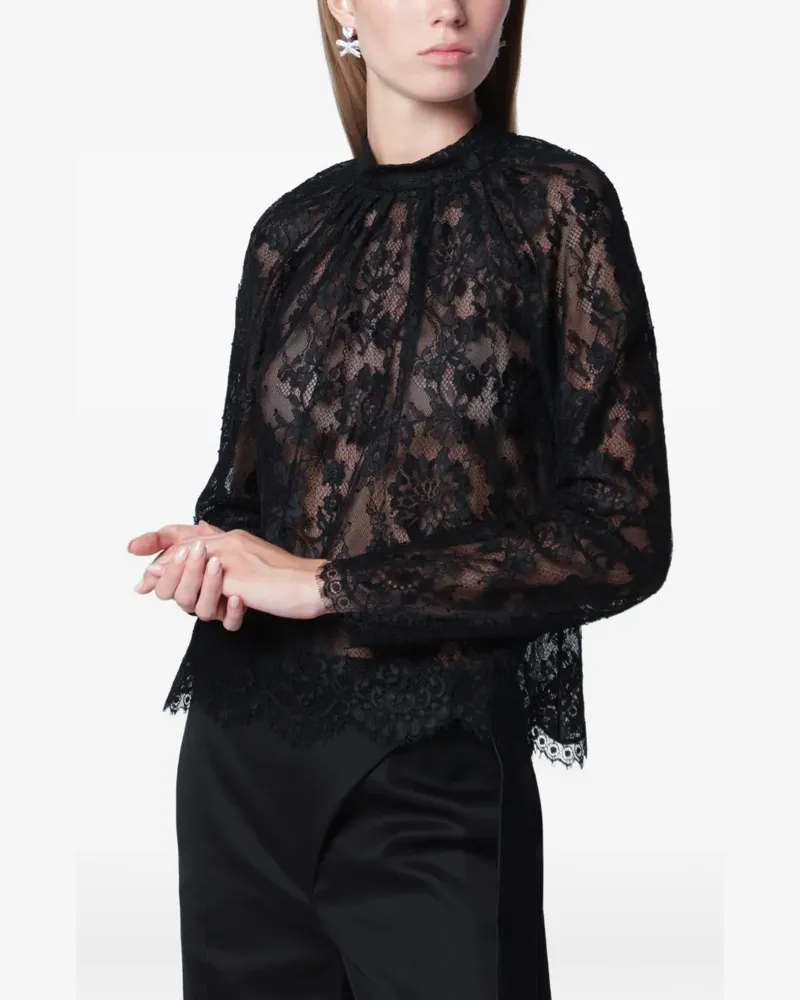 Self-Portrait lace-panelled high-neck blouse - Schwarz Schwarz