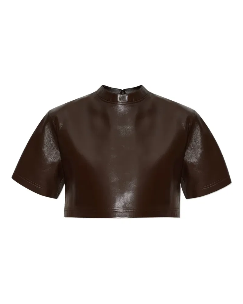 Balenciaga cropped collarless leather t-shirt - Braun Braun