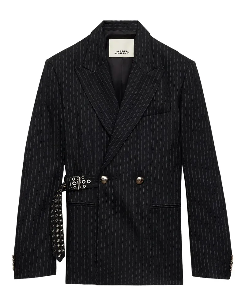 Isabel Marant Nadelstreifen-Jacke mit Nietengürtel - Schwarz Schwarz