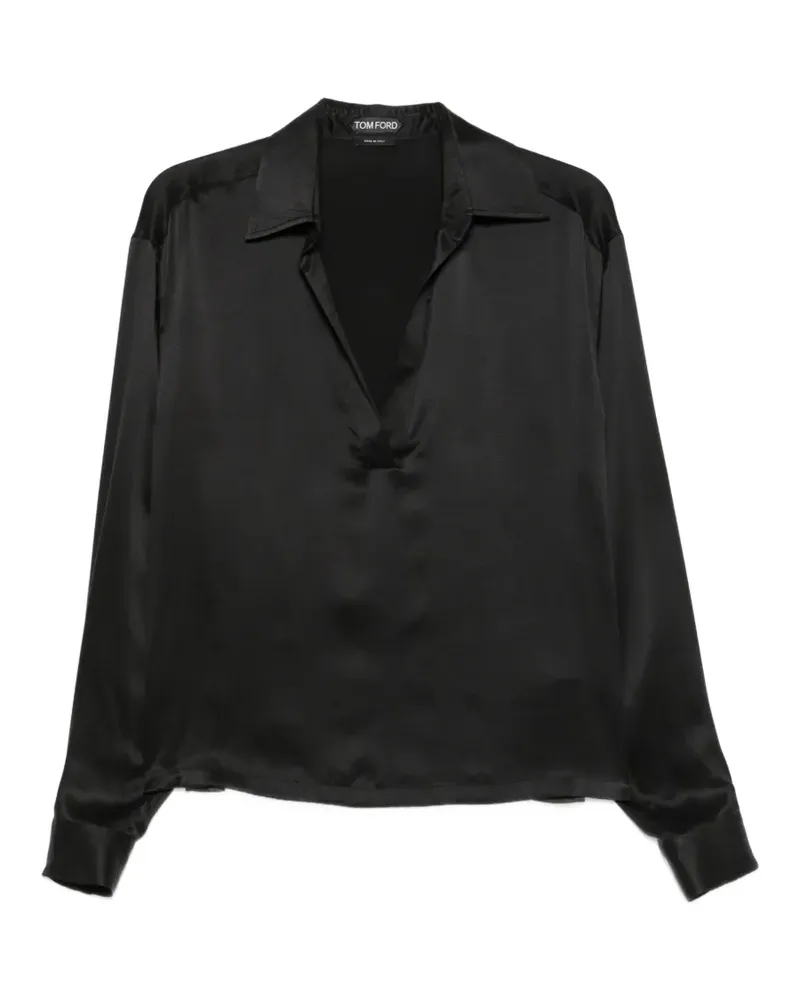 Tom Ford Poloshirt aus Seidensatin - Schwarz Schwarz